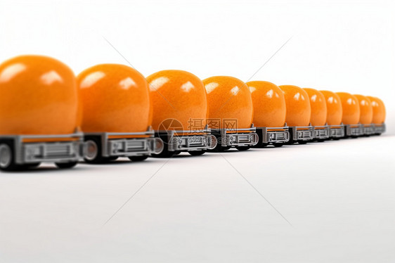 许多橘子停在白色背景上的一排图片