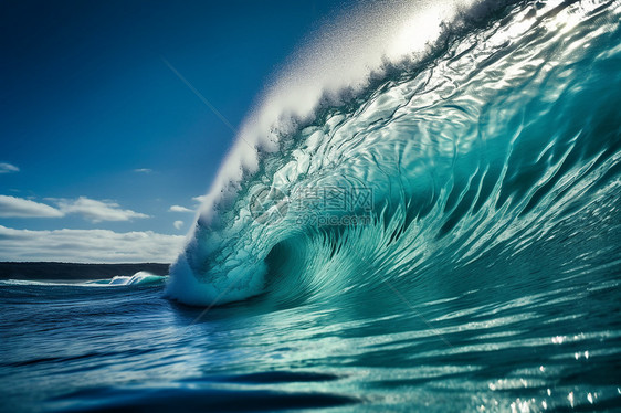 蓝色巨大的浪花图片