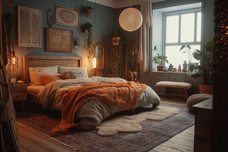 舒适卧室里的大床图片