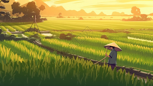 农民在稻田里收割水稻图片