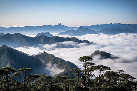 云雾缭绕的山脉白云围绕的美景设计图片