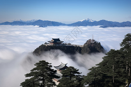 云雾缭绕的山脉美丽的山间美景设计图片