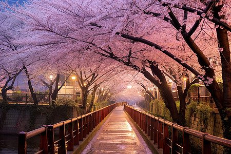 一棵棵绽放的樱花树图片
