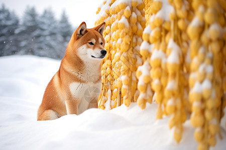 雪地里的秋田犬图片