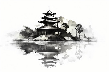 水墨中国建筑风景图片