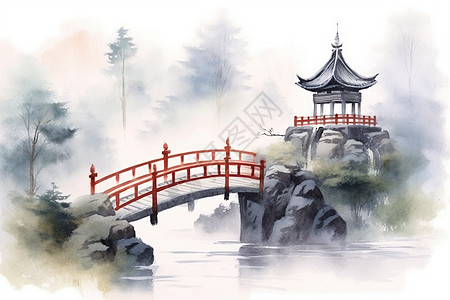 水彩建筑插画背景图片