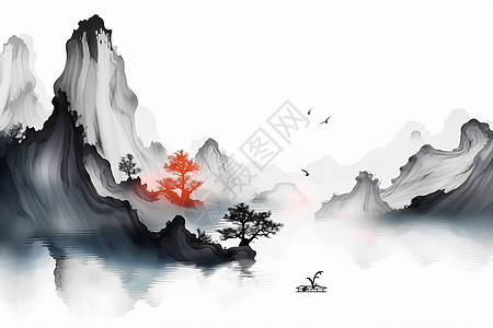 抽象水墨风景插画图片