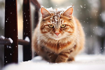 雪地上的小猫图片