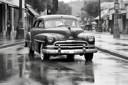 古董车的黑白照片图片
