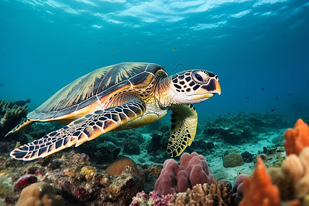 生态海洋环境中的大海龟高清图片