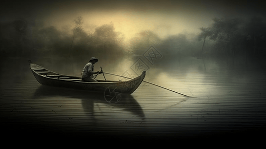 河中的渔船插图图片
