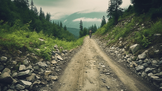 山中骑行越野的山地车背景图片