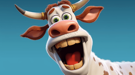牛头笑脸的3D卡通插图背景图片