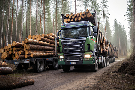 货车运输被砍伐的树木高清图片