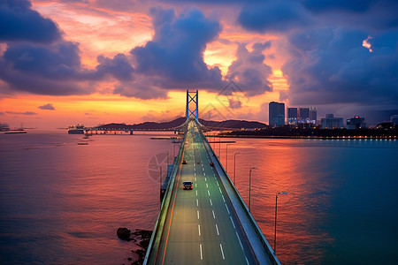 夕阳照射下的桥梁背景图片