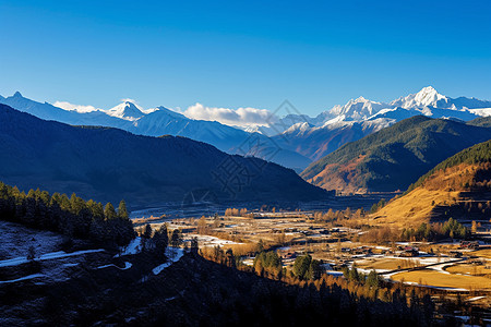 群山连绵环绕的山谷图片