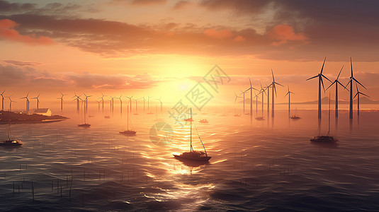 现代海上风电场图片