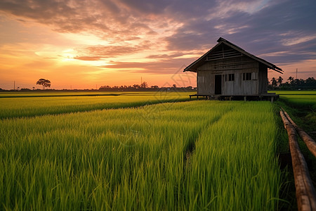黄昏时的稻田图片