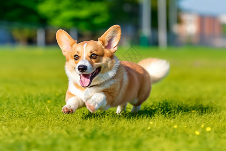 户外宠物微笑的柯基犬设计图片