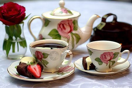 优雅的玫瑰茶壶图片