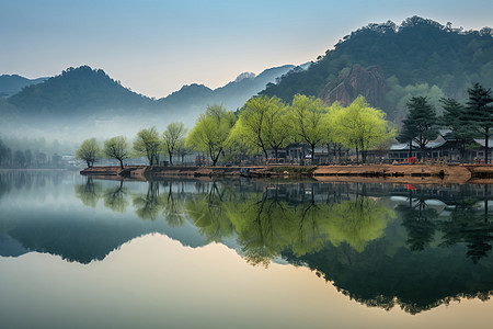 湖边的景色背景图片