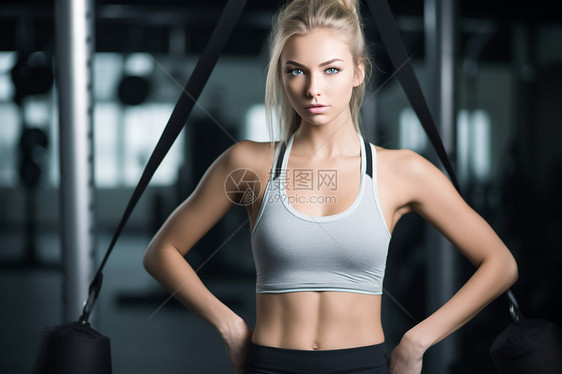 美女在健身房锻炼图片