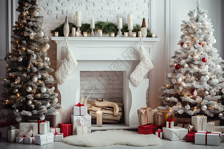 圣诞树布置的房间图片