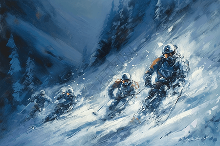 滑雪者在山坡上滑雪图片
