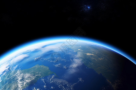 蓝色的地球深黑的空间背景