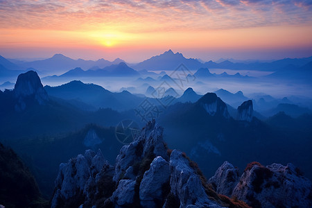 峰林黎明下的自然风光背景