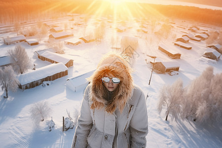 在雪地上度假的女人图片