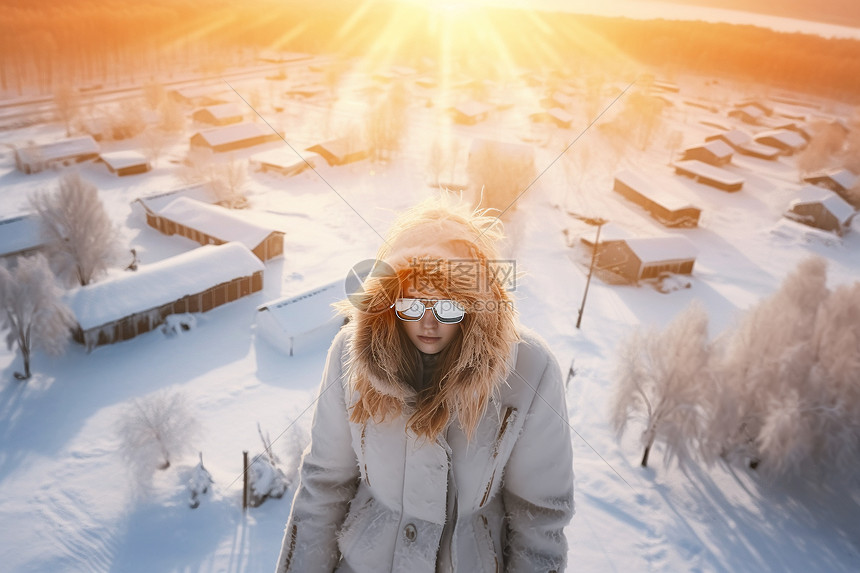 在雪地上度假的女人图片