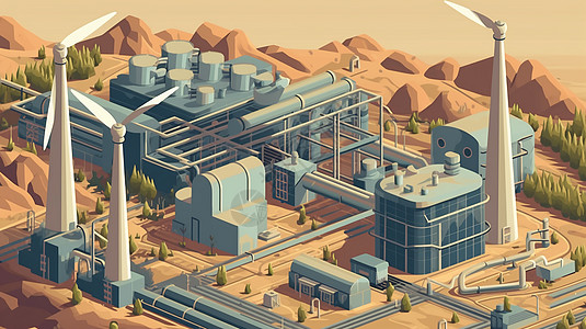 地热动力工厂建筑背景图片