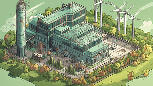 地热动力工厂的卡通插画背景图片