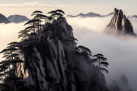 山上的迎客松风光背景图片