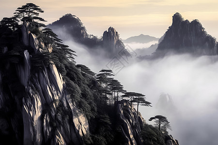 山川的迎客松背景图片