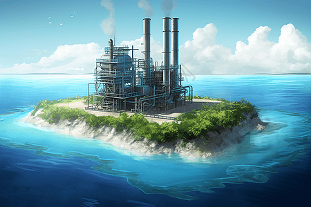 一个被大海包围的岛上的地热植物工厂图片