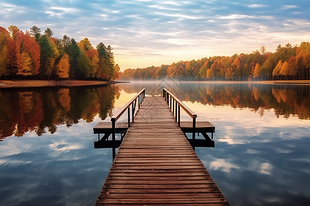 秋分湖面上的小桥背景