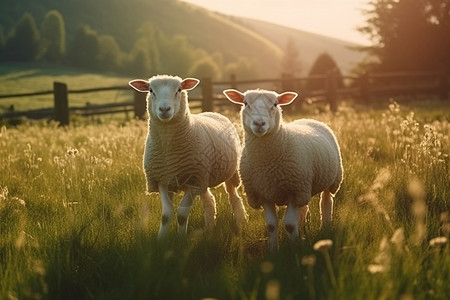 牧场放牧的绵羊图片