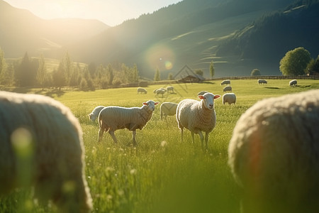一群绵羊在户外放牧图片