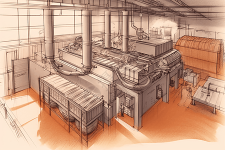 模具车间生物质加热系统的车间插画