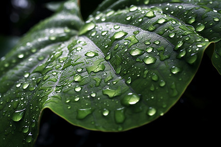 雨后树叶上的雨水水珠图片