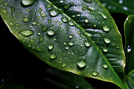 雨后树叶上的水珠图片