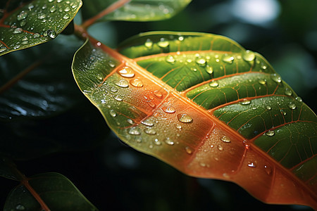 树叶上的雨水雨滴图片