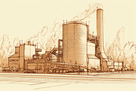 木质纤维素生物质工厂的素描背景图片
