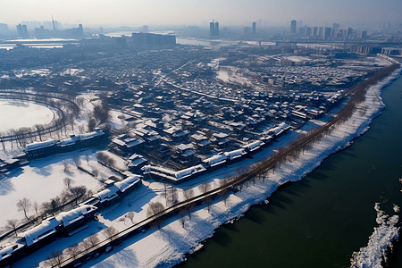 冬季的城市建筑背景图片