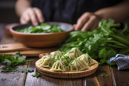 传统的包饺子调馅背景图片