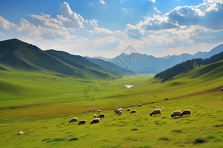 草原上的羊群背景图片