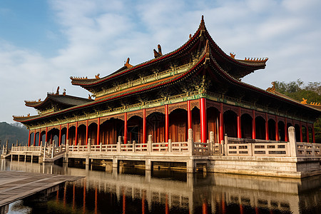 中国古建筑倒影图片