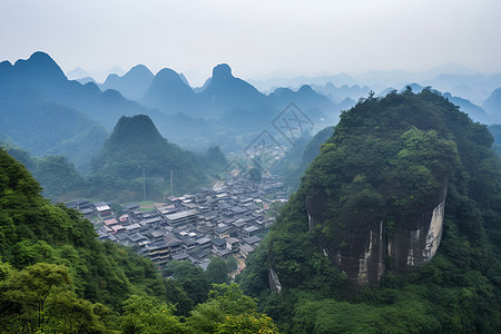 山脉中的小镇风光图片